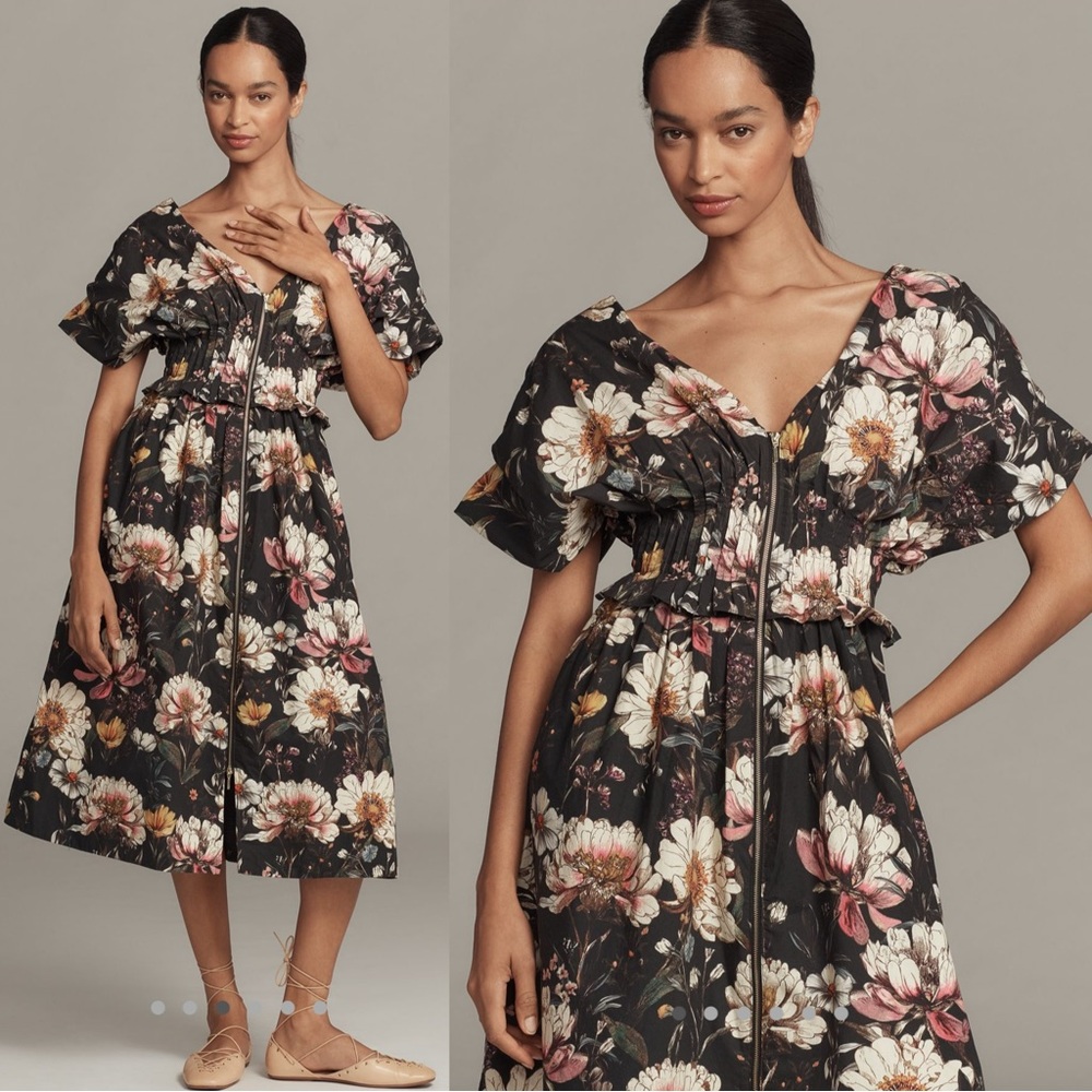 By Anthropologie V neck Zip Front midi dress